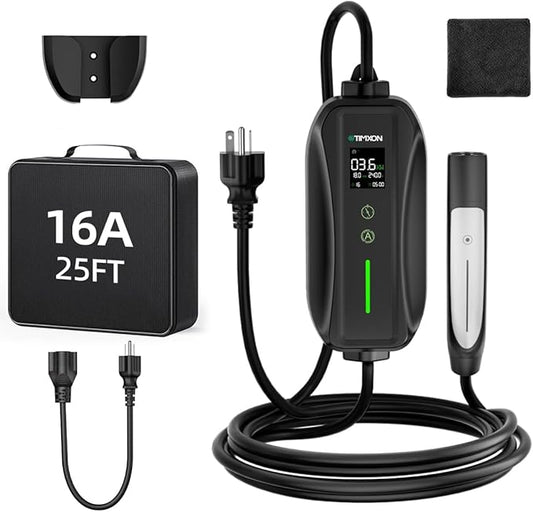 Level 1/2 EV Charger for Tesla,16A 120V/240V Home Charging Station, 25FT Cable with NEMA 6-20 Plug to NEMA 5-15 Adapter, NACS Connector, Travel Portable Electric Charger for Tesla Model Y/3/S/X