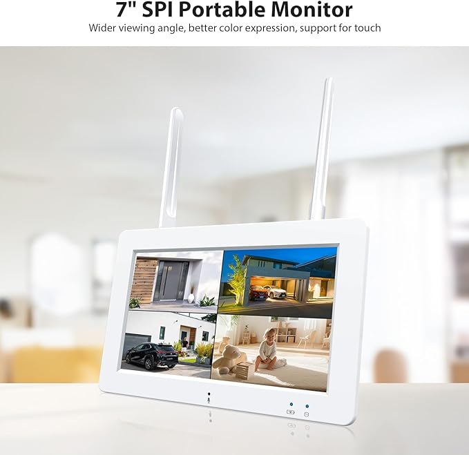 Wireless Security Camera System with 7" Touchscreen Monitor & 2PCS 4MP Security Cameras,Indoor Outdoor Camera 2-Way Audio,Color Night Vision,Motion Detection