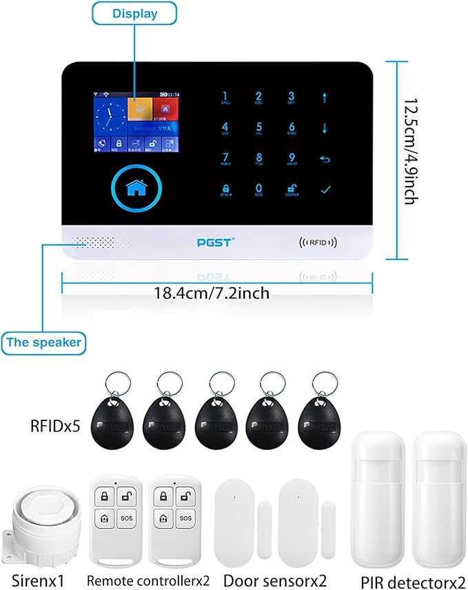 Wireless Home Alarm Security System 13PCS 433MHz LCD Display with Host Remote Controls Alarm Window Door Sensor WiFi+GSM Auto Dial Alarm Compatible with Alexa Google Home Voice Control