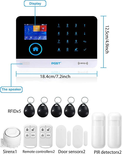 Wireless Home Alarm Security System 13PCS 433MHz LCD Display with Host Remote Controls Alarm Window Door Sensor WiFi+GSM Auto Dial Alarm Compatible with Alexa Google Home Voice Control
