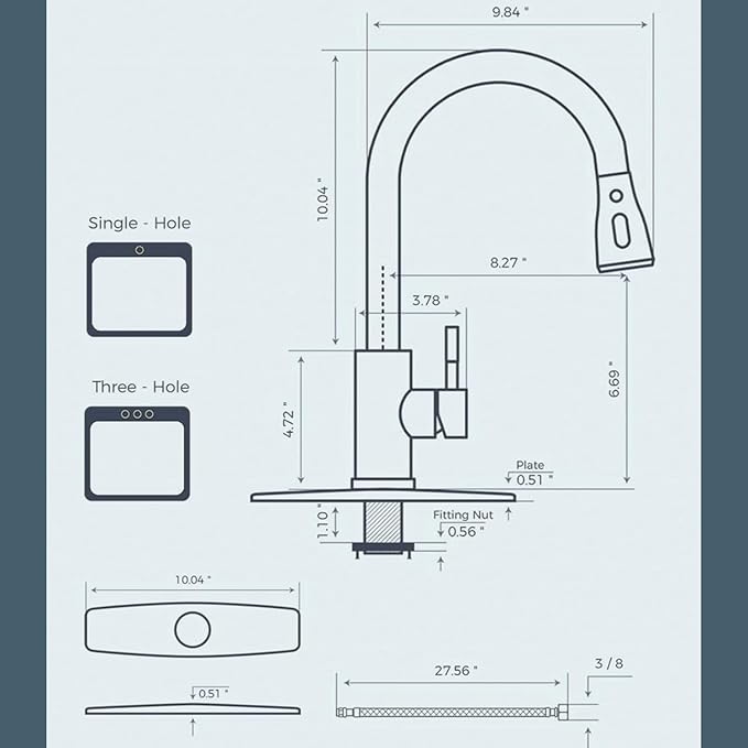 Smart Kitchen Faucet, 3 Modes Pull Down Sprayer, Touch On Sensor Activated, LED Temperature Control, 360-Degree Rotation, 1 or 3 Hole Deck Plate. 10-Year Warranty. (KW-70SN, Brushed Nickel)
