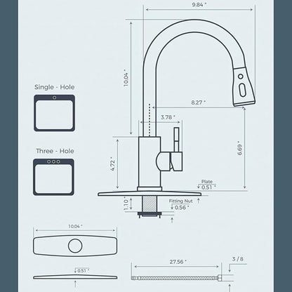 Smart Kitchen Faucet, 3 Modes Pull Down Sprayer, Touch On Sensor Activated, LED Temperature Control, 360-Degree Rotation, 1 or 3 Hole Deck Plate. 10-Year Warranty. (KW-70SN, Brushed Nickel)