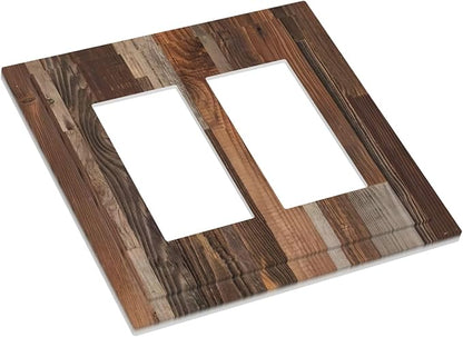 Vintage Brown Wooden Boards Print Wood Grain Decorative Outlet Covers 2 Gang Double GFCI Rocker Electrical Wall Panels Light Switch Cover Plate for Farmhouse Home Decor