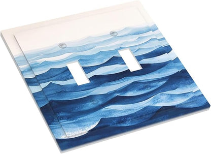 Decorative Switch Plate Covers Blue Watercolor Textured Abstract Ocean Wave 2 Gang Double Toggle Light Switch Cover Plate Electrical Wall Plate Outlet Cover for Bedroom living Room Decor