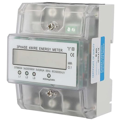 3 Phase Power Meter DTM024 Digital LCD Display Energy Meter Electric Kilowatt Hour Meter, 220/380V 5-80A