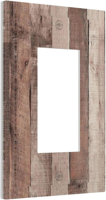 Decorative Outlet Covers Retro Wood Brown Farmhouse Barn Wooden 1 Gang Single Rocker Light Switch Cover Plate Wall Plates GFCI Faceplate for Farmhouse Cabin Decor