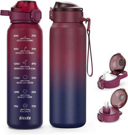 Insulated Water Bottle 24oz, Double Wall Vacuum 18/10 Stainless Steel Bottle with 2Lids, Leak Proof & BPA-Free, 700ml Hydro Water Flask with Handle & Straw Spout Lids RED BLACK