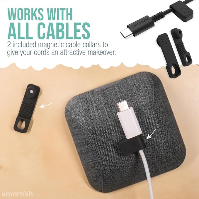 Smartish® Magnetic Cord Holder - Cable Wrangler Organizer Stocking Stuffer with Magnet Clips for Charger Management on Desktop, Nightstand for USB-C + Lightning - No 2 Pencil Gray