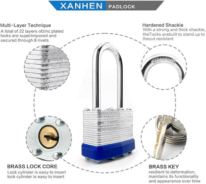 Lock Outdoor Padlocks, Key Lock, Padlocks with Same Key - Laminated Steel Keyed Padlocks with Long Shackle, 48 Pack, for Hasp Latch, Sheds, Fences, Storage Locker, School, Gym
