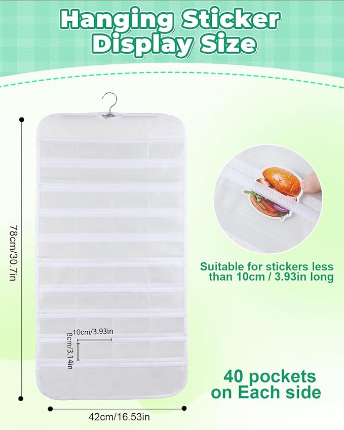 UCEC 2Pack Hanging Sticker Display Stand Double-Sided 80 Pocket Hanging Sticker Holder Organizer with Transparent Pockets, Portable Sticker Store for Classroom, Vendors, and Jewelry Organizer (White)