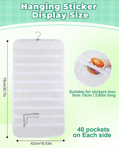 UCEC 2Pack Hanging Sticker Display Stand Double-Sided 80 Pocket Hanging Sticker Holder Organizer with Transparent Pockets, Portable Sticker Store for Classroom, Vendors, and Jewelry Organizer (White)