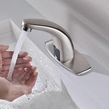 Touchless Bathroom Sink Faucet，Automatic Motion Sensor Faucets with 1 Hole Plate for Water Bath Commercial Lavatory Farmhouse, Brushed
