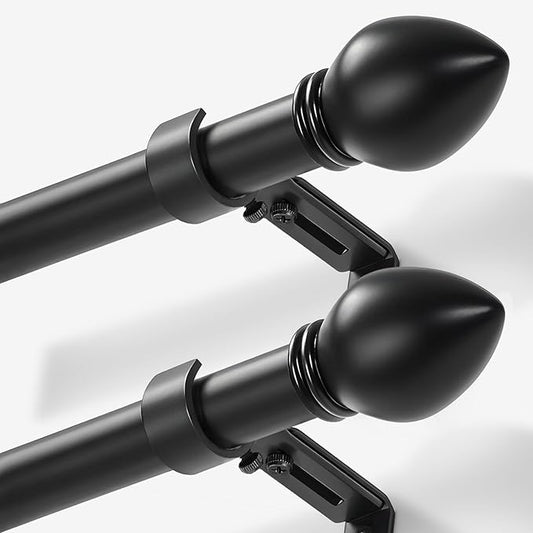 Curtain Rods for Windows 16 to 136 inches, Curtain Rod Max Adjustable Length to 146 in, Drapery Rod 1 inch Diameter with Modern Knobs Finials (Black, 16" to 136" - Set of 2)