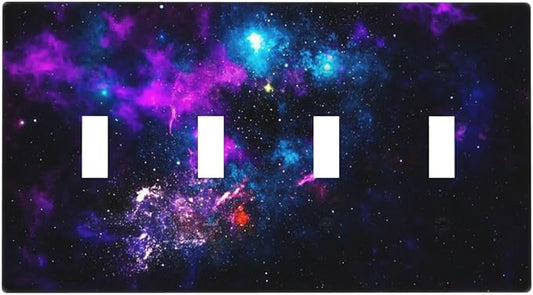 Outer Space Colorful Starry Sky Galaxy Planet Light Switch Covers Quad Toggle Electrical Faceplate 4 Gang Wall Plate Decorative Switch Plates for Bed Room Living Room Decor