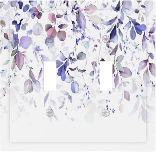 Purple Eucalyptus Watercolor Floral Rustic Leaf Decorative Switch Plates 2 Gang Double Toggle Outlet Light Switch Cover Wall Plate Electrical Faceplate for Farmhouse Home Decor