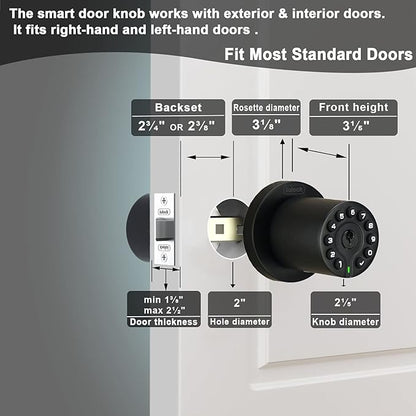 IU-20 Code Door Lock, Electronic Door Knob with Keypad and Key, Auto Lock, Waterproof, Passage Function, Long Battery Life,50 Codes, Easy to use and Install for Office/Warehouse/Bedroom/Garage