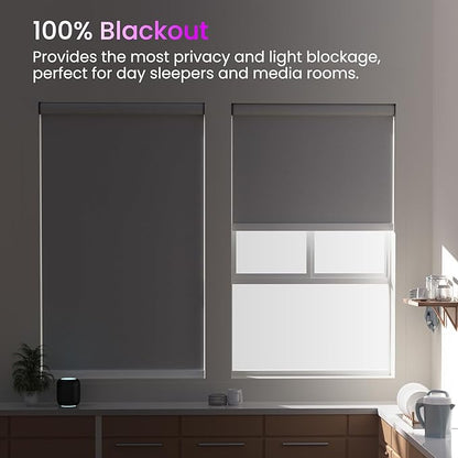 Astomi Motorized Roller Shades for Windows, Blackout Automatic Blinds with Remote, Smart Blinds, Voice Control, Compatible with Alexa, Google, Custom Size (Natural Wood)