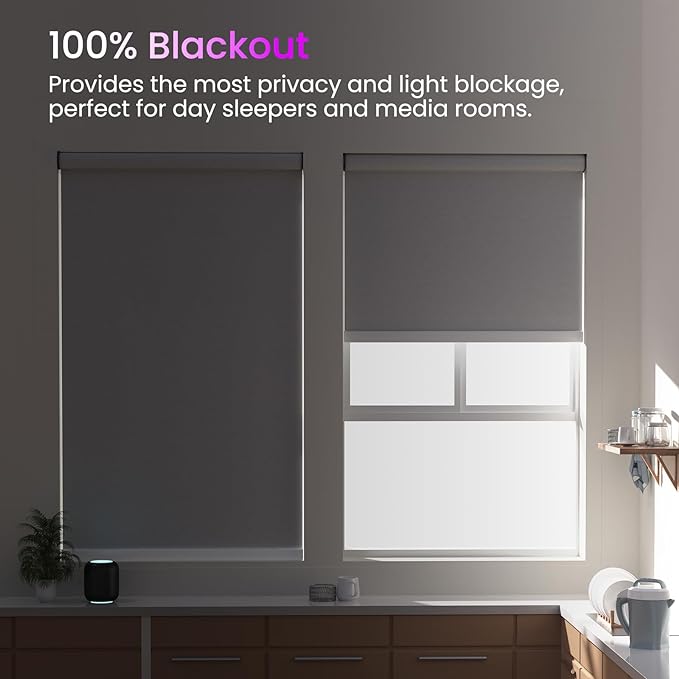 Astomi Motorized Roller Shades for Windows, Blackout Automatic Blinds with Remote, Smart Blinds, Voice Control, Compatible with Alexa, Google, Custom Size, Jacquard Grey