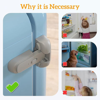 SAFELON 2 Pcs Baby Safety Fridge Lock, Child Proof Refrigerator Freezer Door Lock, Protect Refrigerators with Damaged Sealing Strips (Grey)