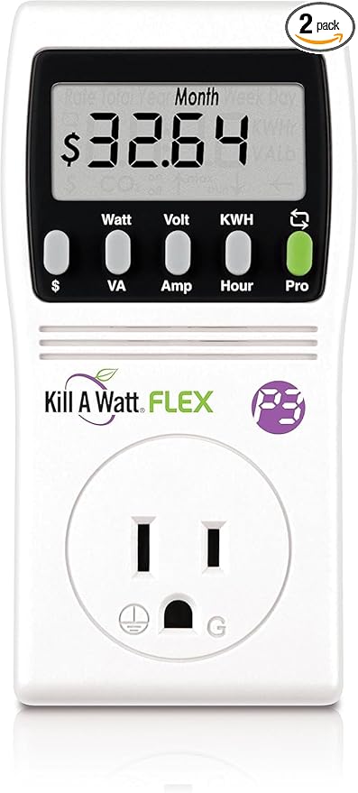 2-Pack P3 International P4456 Kill A Watt Flex Plug-in Electricity Usage + Power Consumption Monitor, Watt Voltage Tester, Electrical Energy Saving Monitor with Auto Cost Calculator