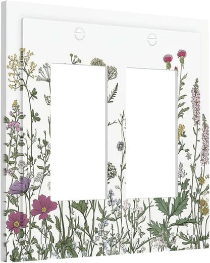 Vintage Herbs Wildflowers Plant Floral Decorative Outlet Covers 2 Gang Double Gfci Rocker Electrical Wall Panels Light Switch Cover Plate For Bed Room Home Decor