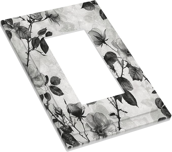 Decorative Outlet Covers Black Breezy Watercolor Garden Floral 1 Gang Single Rocker Light Switch Cover Plate Wall Plates GFCI Faceplate for Bedroom Home Decor
