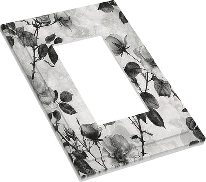 Decorative Outlet Covers Black Breezy Watercolor Garden Floral 1 Gang Single Rocker Light Switch Cover Plate Wall Plates GFCI Faceplate for Bedroom Home Decor