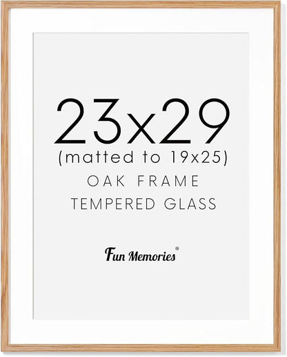 23x29 Oak Wood Frame, 23"x29" Poster Frames, 23 x 29 Picture Frame with Mat for 19x25, Rustic Wood Frames 23 x 29 with Real Glass, 23" x 29" Art Frame, 23x29 Puzzle Frames (Natural Oak Color, 1 Pack)
