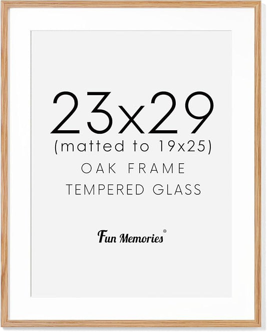 23x29 Oak Wood Frame, 23"x29" Poster Frames, 23 x 29 Picture Frame with Mat for 19x25, Rustic Wood Frames 23 x 29 with Real Glass, 23" x 29" Art Frame, 23x29 Puzzle Frames (Natural Oak Color, 1 Pack)