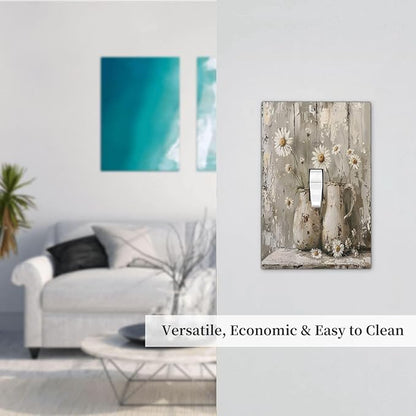 Decorative Light Switch Cover Vintage Rustic Floral White Daisy Flower Oil Painting Style 1 Gang Single Toggle Device Electrical Faceplate Switchplates Decorator Outlet Wall Plate for Home