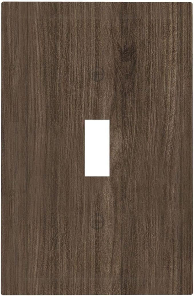 Decorative Light Switch Cover Plate Rustic Walnut Wood Grain 1 Gang Single Toggle Wall Plate Electrical Outlet Covers Decorate Switch Plate Cover for Farmhouse Cabin Decor