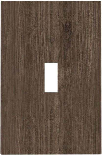 Decorative Light Switch Cover Plate Rustic Walnut Wood Grain 1 Gang Single Toggle Wall Plate Electrical Outlet Covers Decorate Switch Plate Cover for Farmhouse Cabin Decor