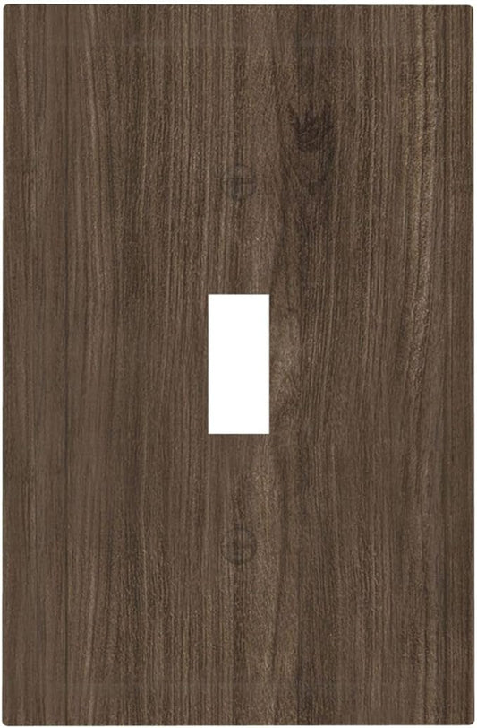 Decorative Light Switch Cover Plate Rustic Walnut Wood Grain 1 Gang Single Toggle Wall Plate Electrical Outlet Covers Decorate Switch Plate Cover for Farmhouse Cabin Decor