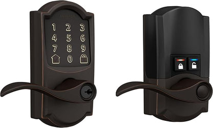Schlage FE789WB CAM 716 Acc Encode WiFi Accent Lever Smart Lock, Keyless Entry Touchscreen Door Lock with Camelot Trim, Aged Bronze