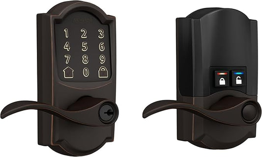 Schlage FE789WB CAM 716 Acc Encode WiFi Accent Lever Smart Lock, Keyless Entry Touchscreen Door Lock with Camelot Trim, Aged Bronze