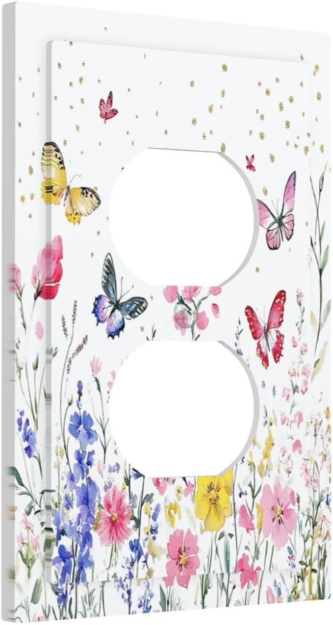 Outlet Covers Watercolor Floral Butterfly Colorful Wildflower 1 Gang Duplex Light Switch Cover Decorative Switch Plates Electrical Receptacle Faceplate Wall Plate For Bed Room Living Room