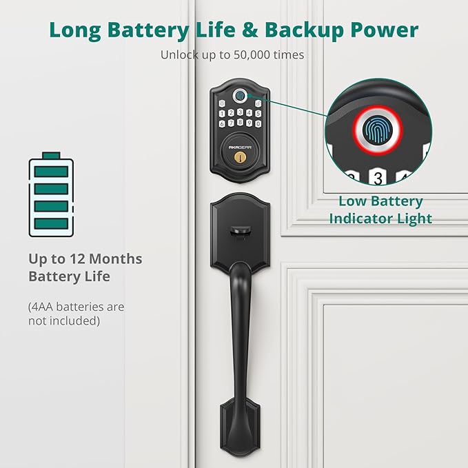 DS10 Pro Keyless Entry Door Lock with Handle Set, Smart Front Door Locks Set, Electronic Keypad, Fingerprint Deadbolt, Bluetooth APP Control, Auto-Lock & One Touch Locking, Black