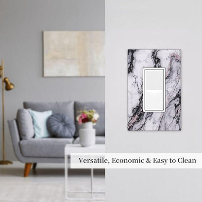 Decorative Outlet Covers White Marble Pattern Black Lines Pink Lines 1 Gang Single Rocker Light Switch Cover Plate Wall Plates GFCI Faceplate for living Room Office Decor