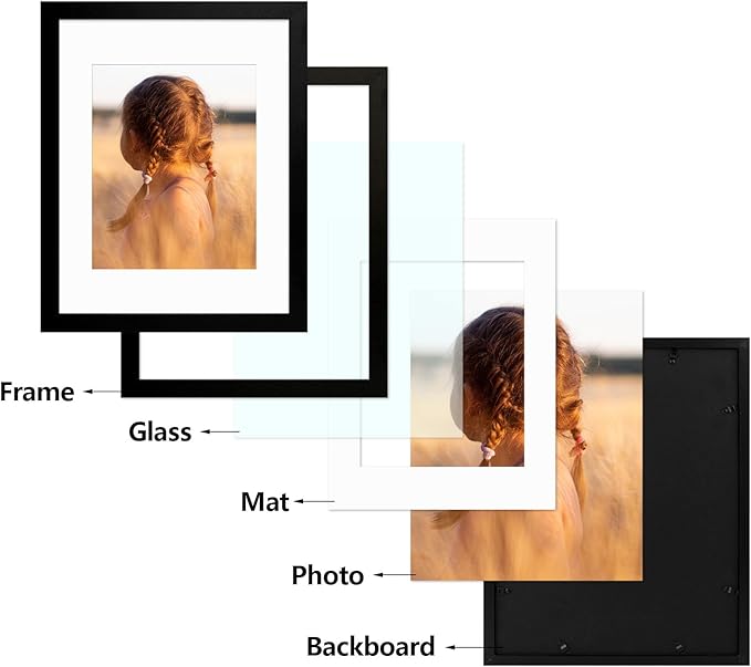 Golden State Art, 11x14 Picture Frame with Mat for 8x10 - High Definition Glass Wall Mounting Horizontal Vertical Display (Black, 1 Pack)