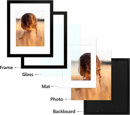 Golden State Art, 11x14 Picture Frame with Mat for 8x10 - High Definition Glass Wall Mounting Horizontal Vertical Display (Black, 1 Pack)