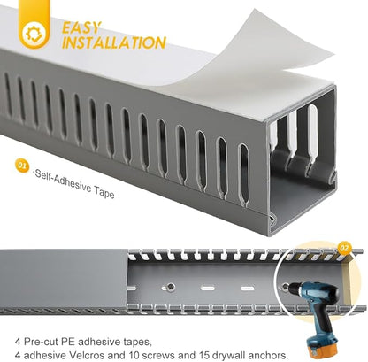 Cable Raceway, 95" Open Slot Cable Management Kit with Upgraded Snap Structure,Wire Cover Cord Hider for Under Desk&Industrial Network/PC/TVs- 23.6" X 1.97" X 2.4" X 4PCS (LWH,Grey)