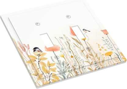 Decorative Switch Plates Colorful Floral Watercolour Cuddly Bird 2 Gang Double Toggle Outlet Light Switch Cover Wall Plate Electrical Faceplate For Bed Room Living Room Decor
