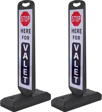 2 Pack 43" x 9.6" inch Double Sided Pedestrian Crosswalk Sign, 21.8" x 9.6" x 4" Durable HDPE Water Filled Base, Portable High Visibility Reflective Traffic Safety Parking STOP Signs (White-2Pack)