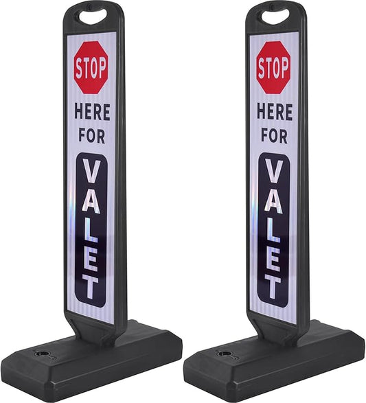2 Pack 43" x 9.6" inch Double Sided Pedestrian Crosswalk Sign, 21.8" x 9.6" x 4" Durable HDPE Water Filled Base, Portable High Visibility Reflective Traffic Safety Parking STOP Signs (White-2Pack)
