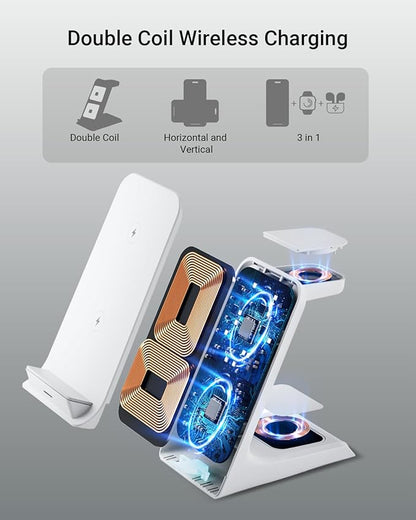 Wireless Charger for Thick Cases of 10MM/Otterbox/for Popsocket, 3 in 1 Charging Dock for iPhone 17 16 15 14 13 Pro Max, Charging Station for Multiple Devices for Apple Watch/AirPods