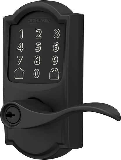 Schlage FE789WB CAM 622 Acc Encode WiFi Accent Lever Smart Lock, Keyless Entry Touchscreen Door Lock with Camelot Trim, Matte Black