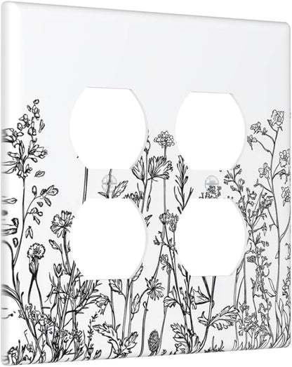 Outlet Covers Floral Wildflower Rustic Plant Leaves 2 Gang Double Duplex Decorative Light Switch Covers Electrical Wallplates Socket Faceplate For Farmhouse Cabin Decor
