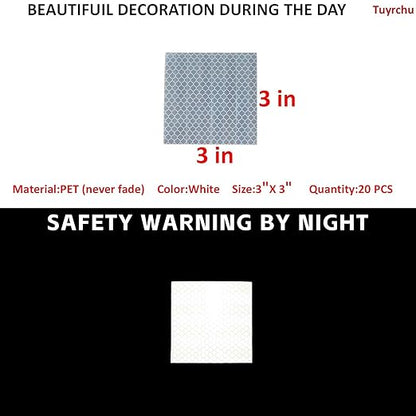 Non Fading White Reflective Stickers 3 inch X 3 inch, Outdoor Waterproof High Visibility Warning Safety Adhesive Reflector Tape (20 Pcs)