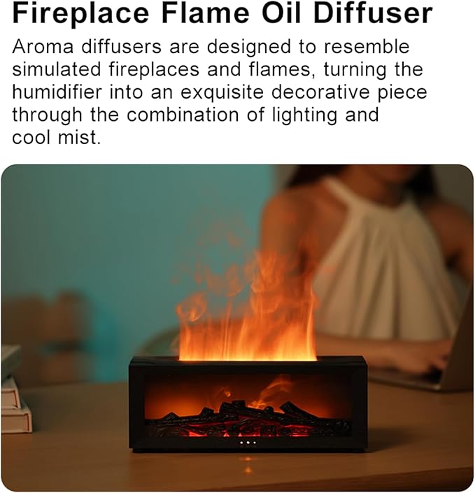 Essential Oil Diffuser, Fireplace Flame Air Diffuser Humidifier,7 Colors Aromatherapy Aroma Diffuser, Ultrasonic Aroma Humidifier with Timer for Bedroom Home Office Yoga