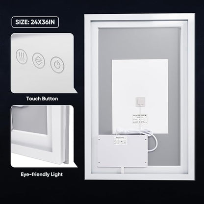 LED Bathroom Mirror, 24"x36" with Frontlit and Backlit Anti-Fog Mirror with Lights LED Vanity Mirror for Bathroom 3 Colors Temperature & Dimmable Bathroom Mirror with HD Tempered Glass